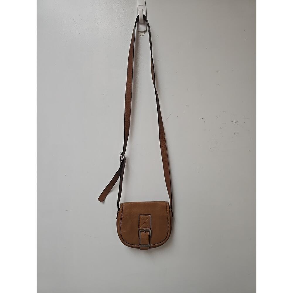 Michael Kors Bedford Small Leather Crossbody Bag Tan Gold Buckle‎ Saddle Purse
